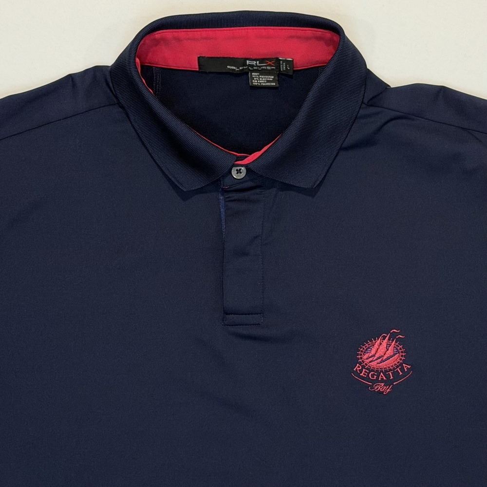Ralph Lauren RLX Regatta Bay Navy Blue Polo Shirt Men’s Large Golf Performance